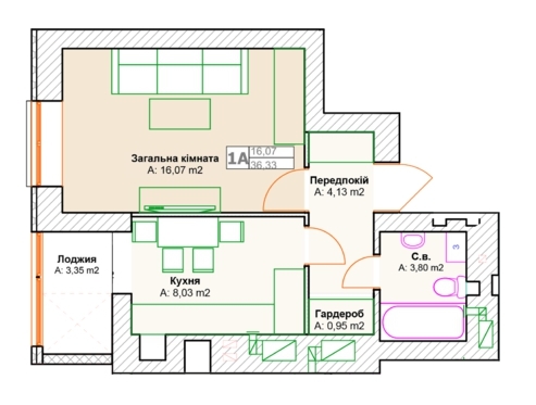 1-кімнатна 36.33 м² в ЖК Фортуна-2 від 14 900 грн/м², м. Ірпінь