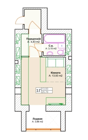 1-кімнатна 25.79 м² в ЖК Фортуна-2 від 14 900 грн/м², м. Ірпінь