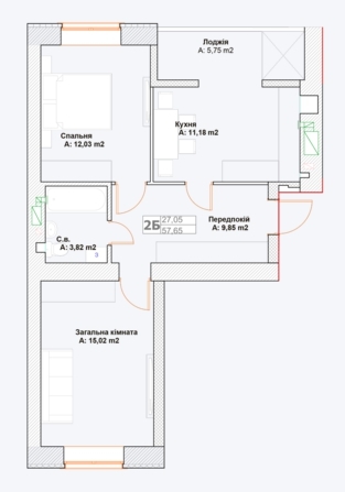 2-кімнатна 57.65 м² в ЖК Фортуна-2 від 20 800 грн/м², м. Ірпінь