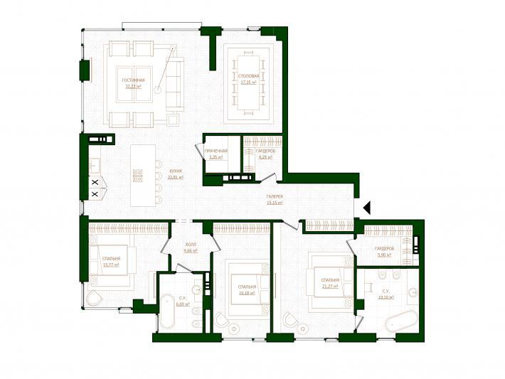 4-комнатная 176 м² в КД The Garden от 64 200 грн/м², Киев