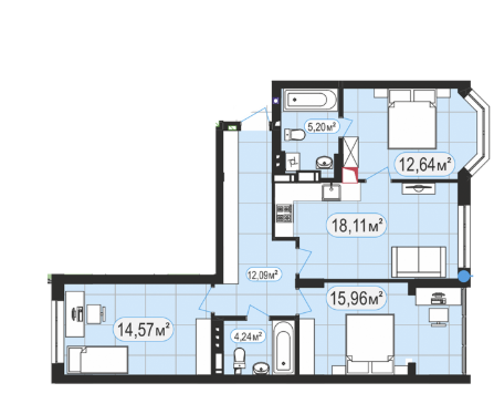 3-кімнатна 82.81 м² в ЖК 7'я від 15 800 грн/м², с. Щасливе