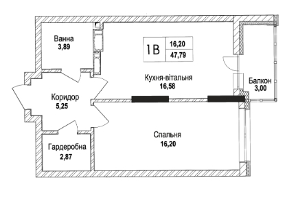 1-кімнатна 47.79 м² в КБ Concordia від 43 700 грн/м², Київ