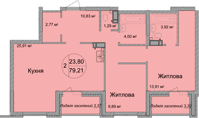 2-комнатная 79.21 м² в ЖК Святобор от 26 626 грн/м², Киев