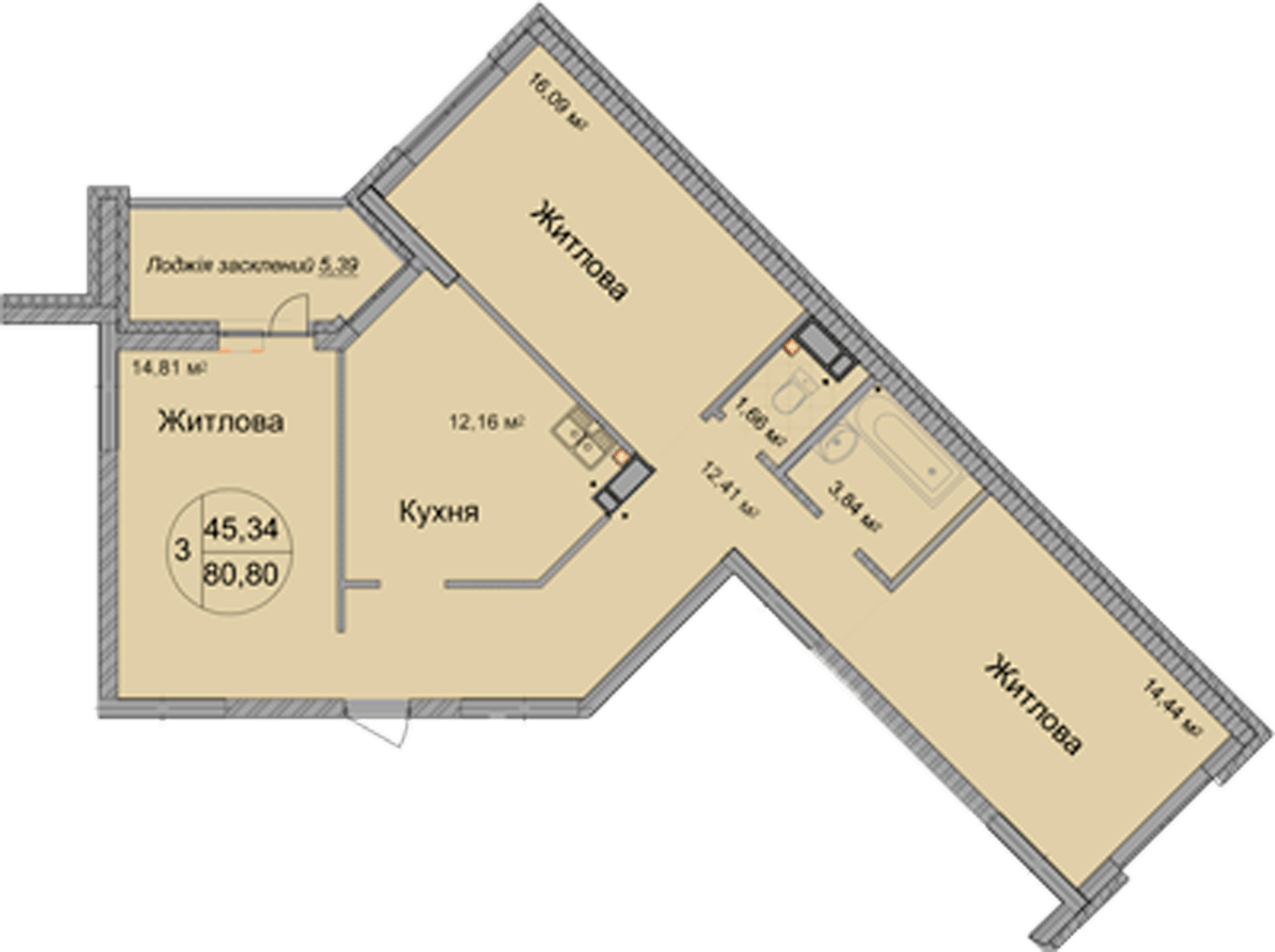 3-кімнатна 80.8 м² в ЖК Святобор від 33 500 грн/м², Київ