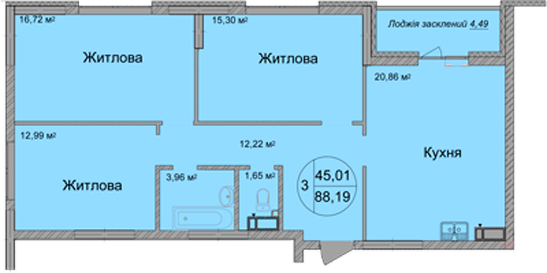 3-кімнатна 80.8 м² в ЖК Святобор від 35 815 грн/м², Київ