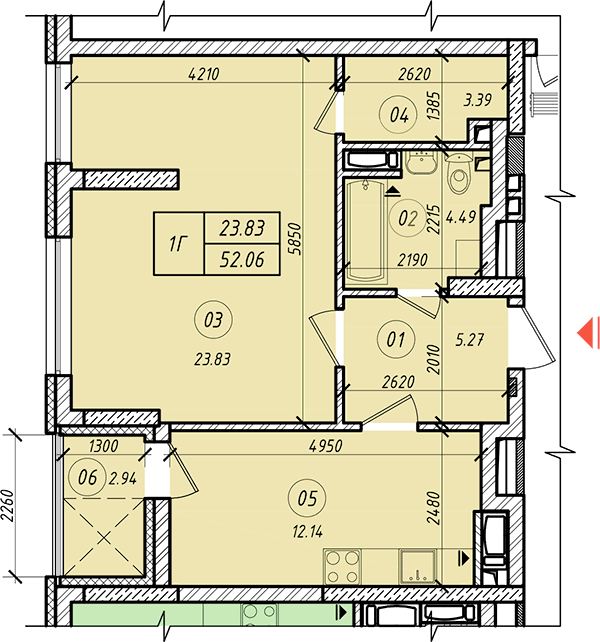 1-комнатная 52.06 м² в ЖК LookyanSky от застройщика, Киев