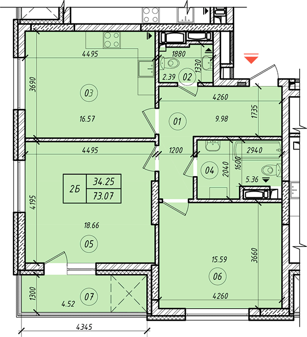 2-кімнатна 73.07 м² в ЖК LookyanSky від 45 000 грн/м², Київ