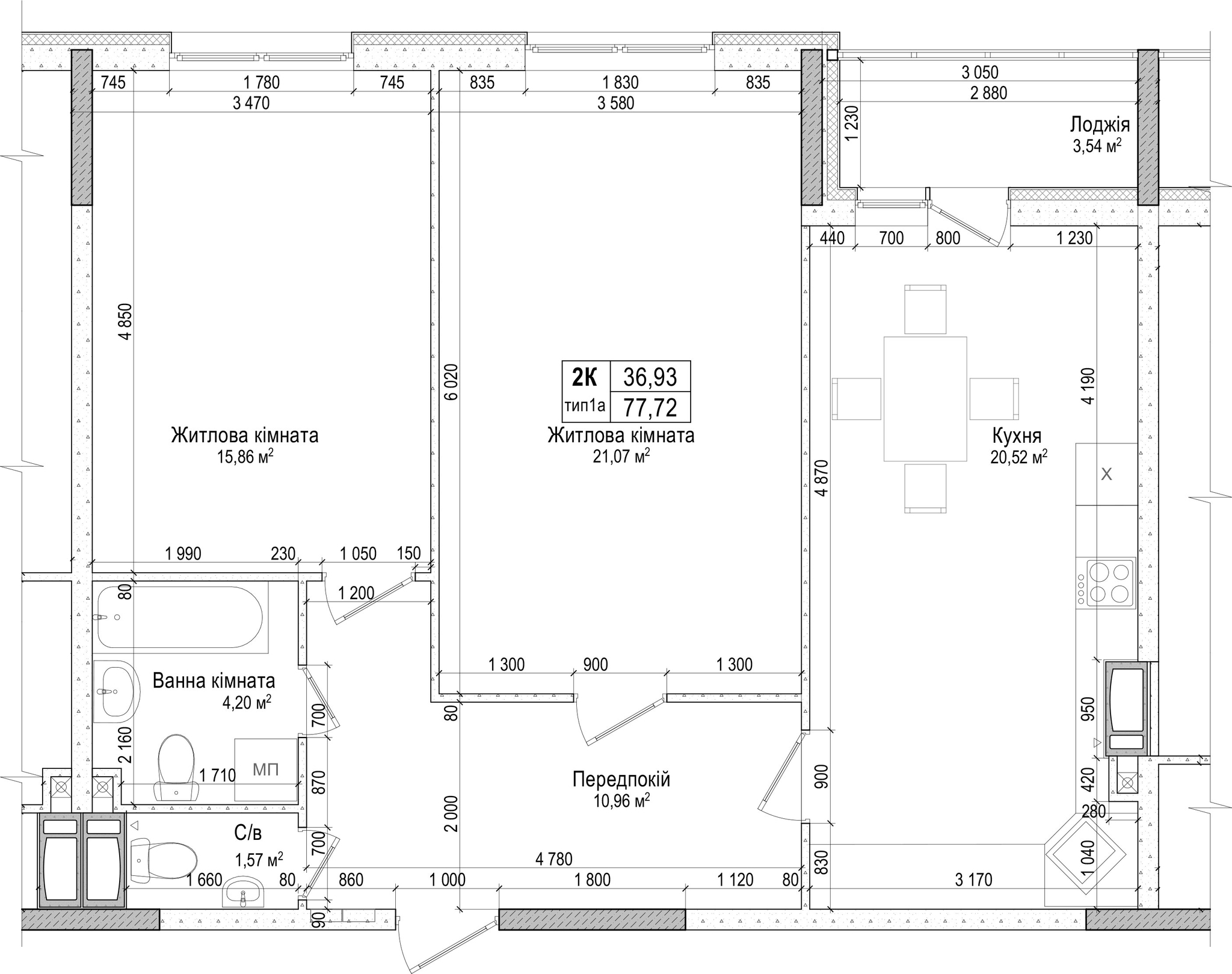 2-комнатная 77.72 м² в ЖК Атлант на Киевской от 21 100 грн/м², г. Бровары