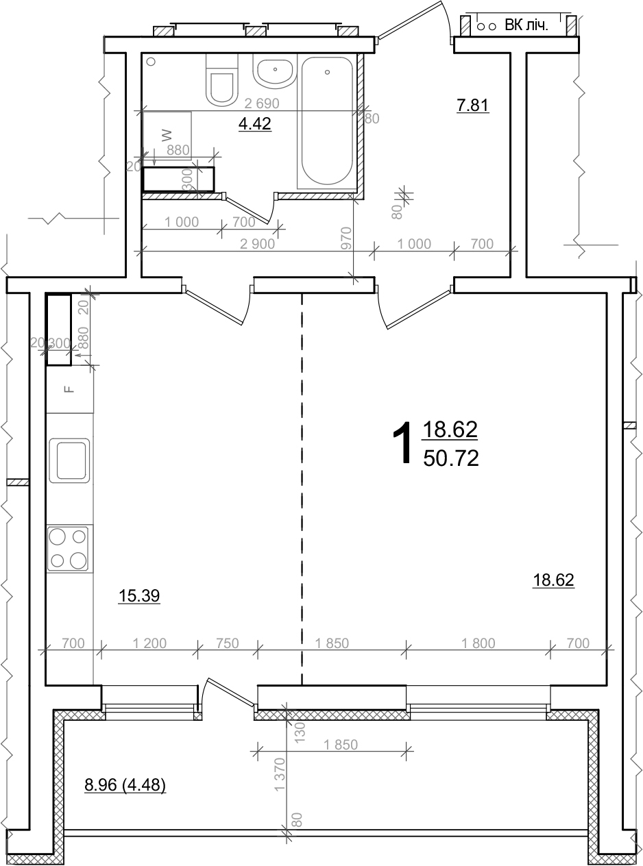 1-кімнатна 50.72 м² в ЖК Олімпійський від 14 200 грн/м², м. Бровари