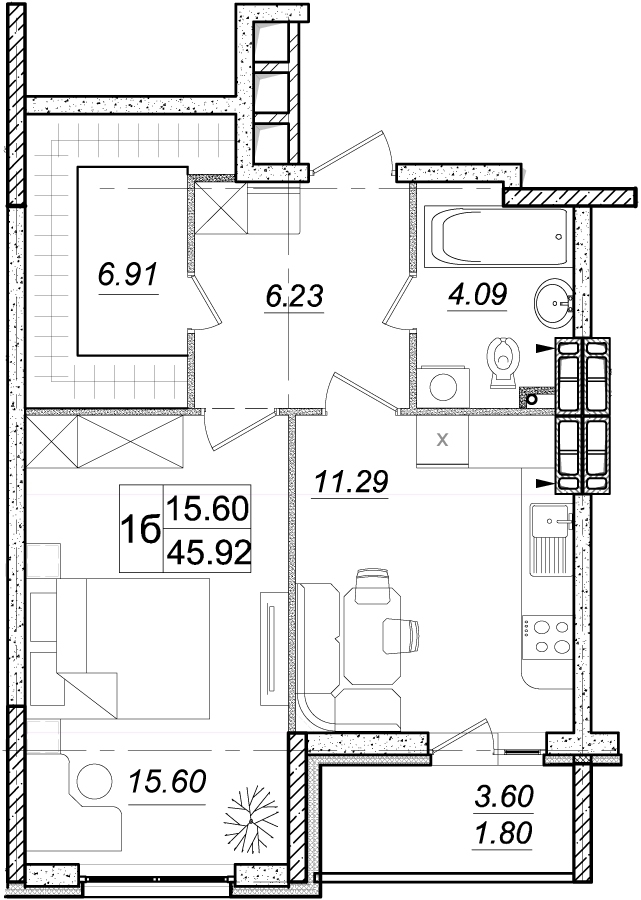 1-комнатная 45.92 м² в ЖК Одесский бульвар от 17 418 грн/м², с. Новоселки
