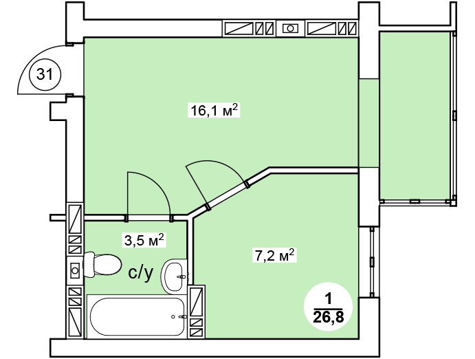 1-комнатная 26.8 м² в ЖК Новая Дания от 12 100 грн/м², с. Софиевская Борщаговка