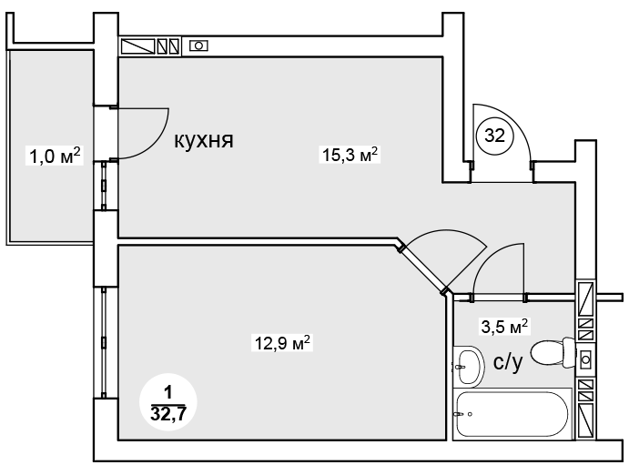 1-кімнатна 32.7 м² в ЖК Нова Данія від 14 500 грн/м², с. Софіївська Борщагівка