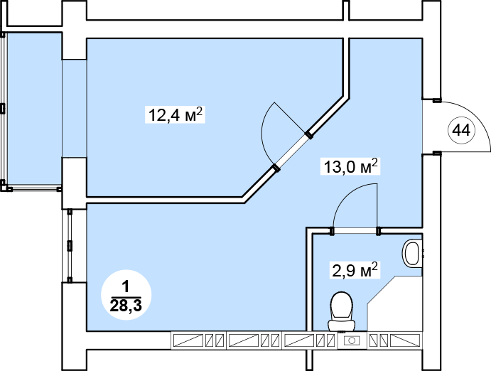 1-комнатная 28.3 м² в ЖК Новая Дания от 12 100 грн/м², с. Софиевская Борщаговка