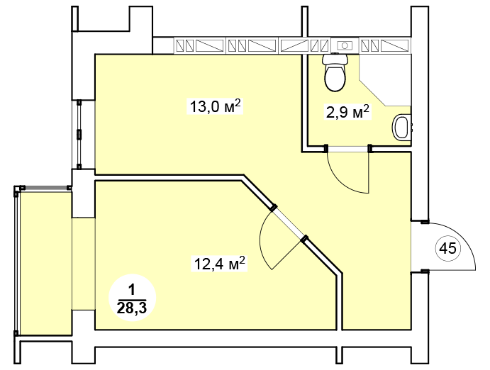 1-комнатная 28.3 м² в ЖК Новая Дания от 12 100 грн/м², с. Софиевская Борщаговка