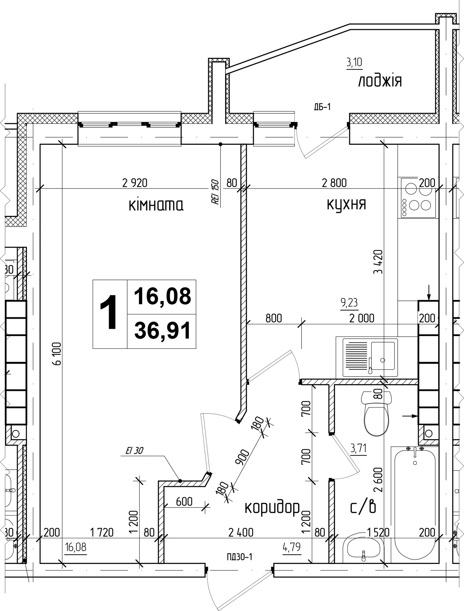 1-комнатная 36.91 м² в ЖК АТЛАНТ (Коцюбинское) от 18 900 грн/м², пгт Коцюбинское