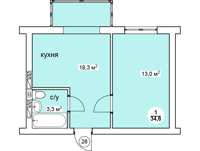 1-кімнатна 34.6 м² в ЖК Нова Данія від забудовника, с. Софіївська Борщагівка