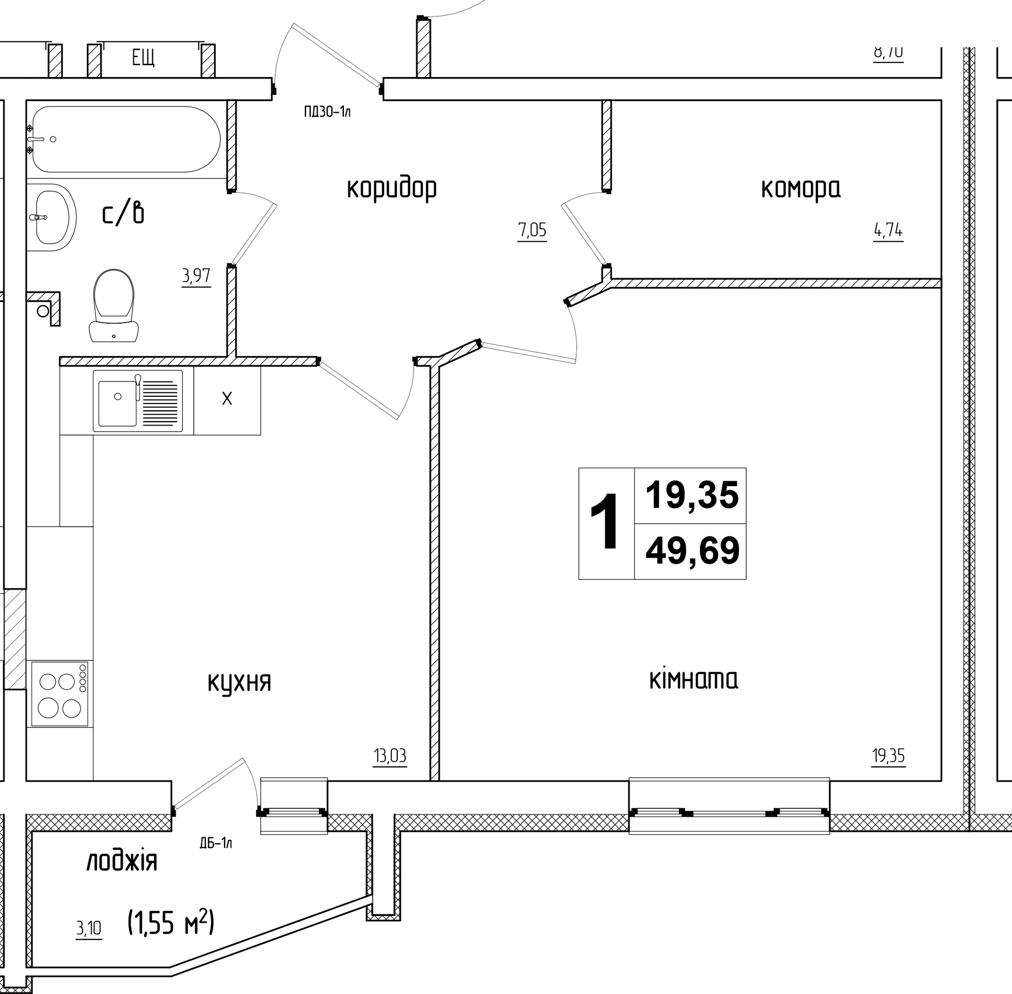 1-кімнатна 49.69 м² в ЖК АТЛАНТ (Коцюбинське) від 14 900 грн/м², смт Коцюбинське