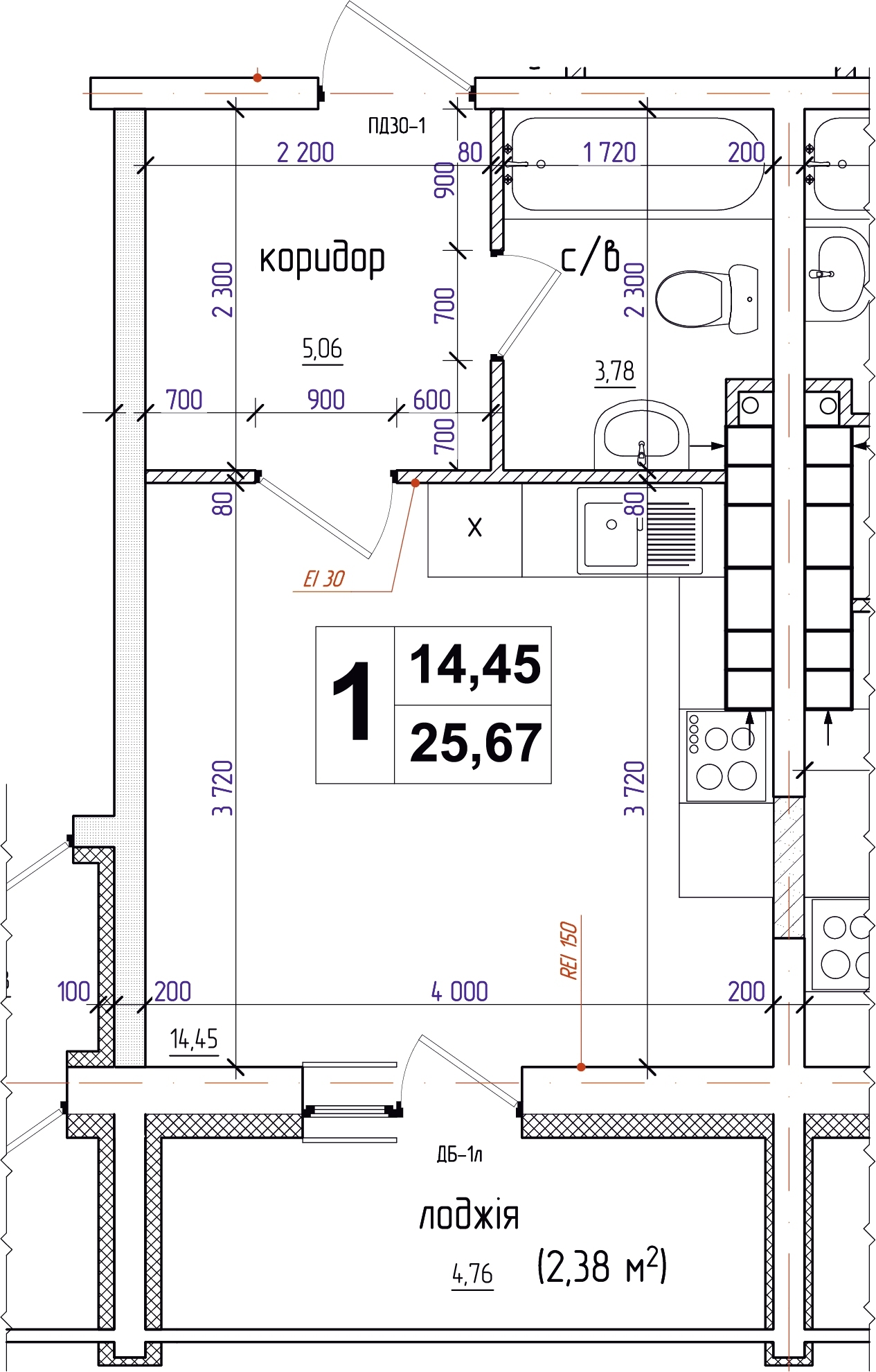 Студия 25.67 м² в ЖК АТЛАНТ (Коцюбинское) от 16 000 грн/м², пгт Коцюбинское