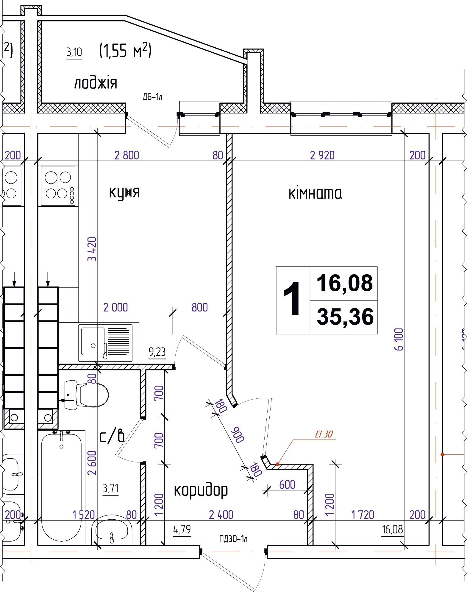 1-комнатная 35.36 м² в ЖК АТЛАНТ (Коцюбинское) от 14 900 грн/м², пгт Коцюбинское