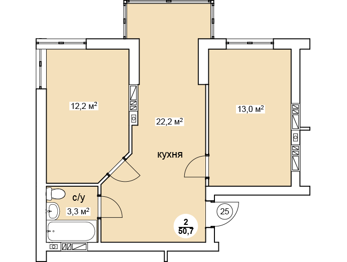 2-комнатная 50.7 м² в ЖК Новая Дания от 12 100 грн/м², с. Софиевская Борщаговка