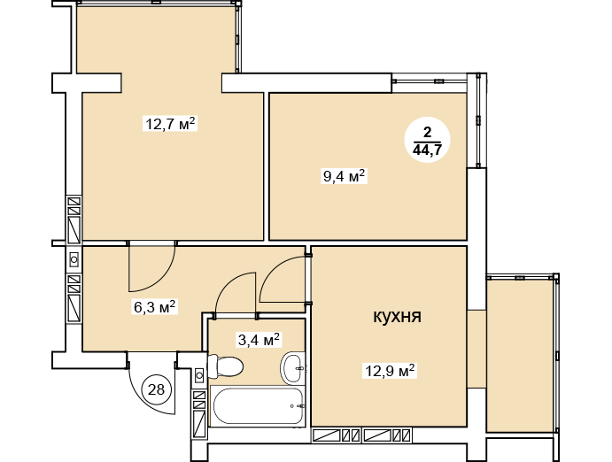 2-кімнатна 44.7 м² в ЖК Нова Данія від 12 100 грн/м², с. Софіївська Борщагівка