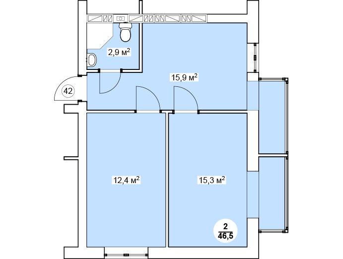 2-комнатная 46.5 м² в ЖК Новая Дания от 12 100 грн/м², с. Софиевская Борщаговка