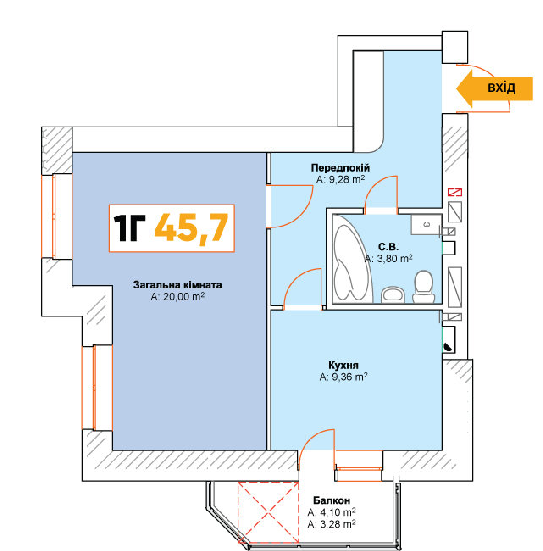 1-кімнатна 45.7 м² в ЖК Continent від забудовника, м. Буча