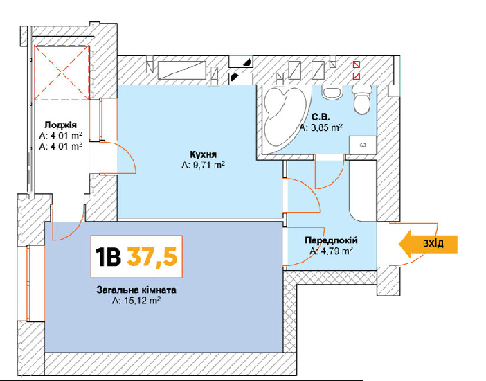 1-комнатная 37.48 м² в ЖК Continent от застройщика, г. Буча