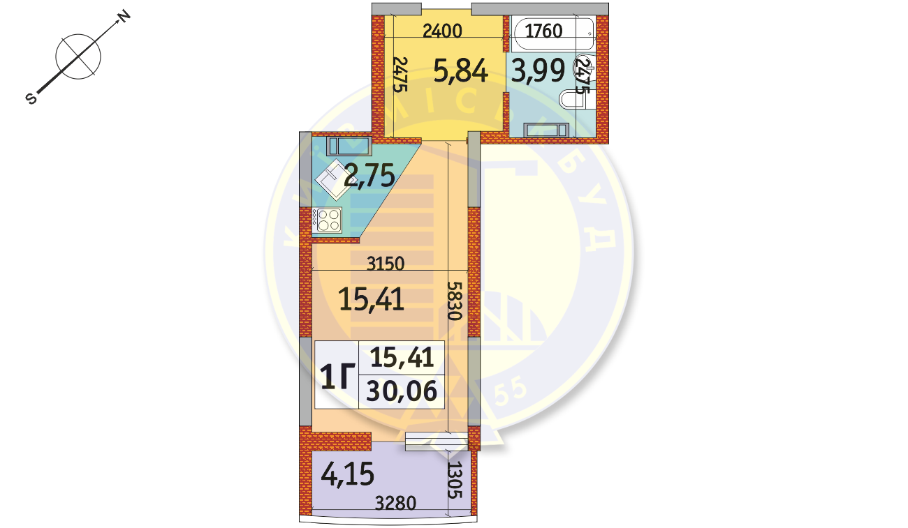 1-комнатная 30.06 м² в ЖК Радужный от 22 550 грн/м², Киев