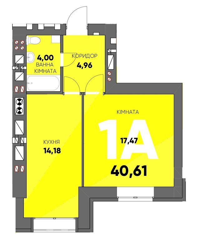 1-кімнатна 40.61 м² в ЖК Continent Ray від 25 200 грн/м², м. Буча