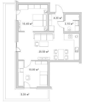 3-комнатная 54.3 м² в ЖК Standard One от 40 650 грн/м², Киев