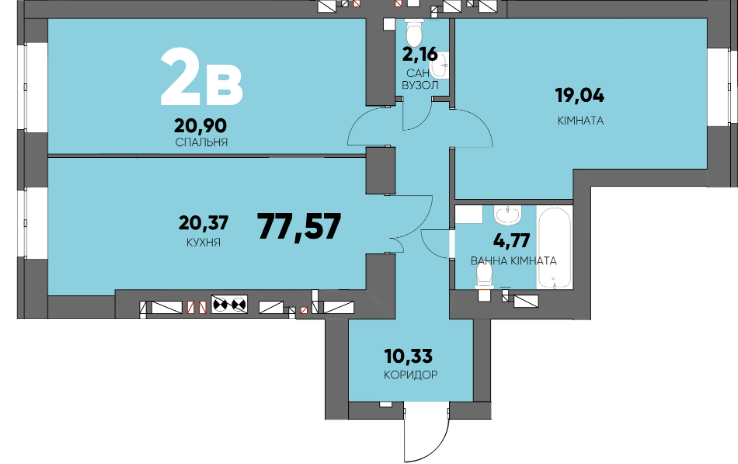 2-кімнатна 77.57 м² в ЖК Continent Ray від 23 900 грн/м², м. Буча