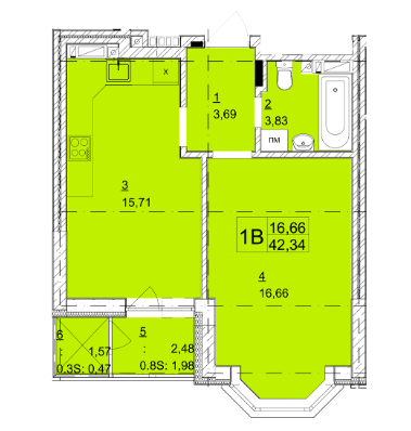 1-комнатная 42.34 м² в ЖК Гранд Бурже от 16 050 грн/м², г. Буча