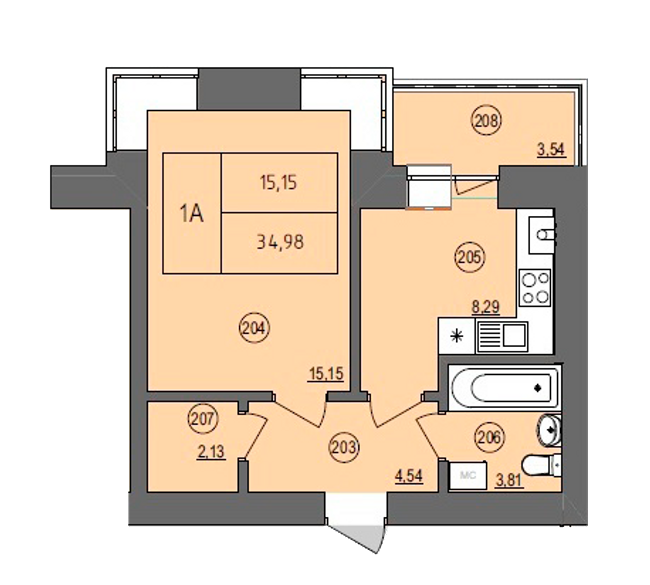 1-кімнатна 34.98 м² в ЖК Жасмін від 15 000 грн/м², м. Ірпінь
