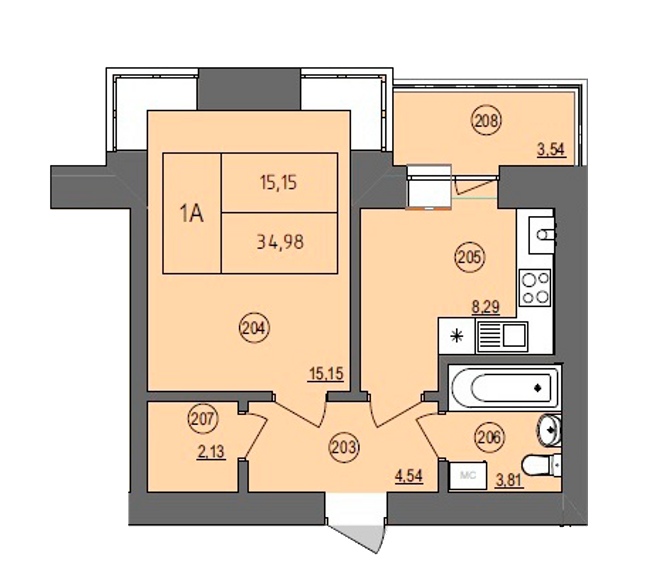 1-комнатная 34.98 м² в ЖК Жасмин от застройщика, г. Ирпень