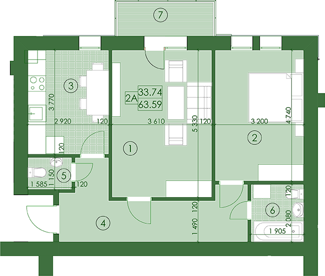 2-комнатная 63 м² в ЖК Киевский от застройщика, г. Буча