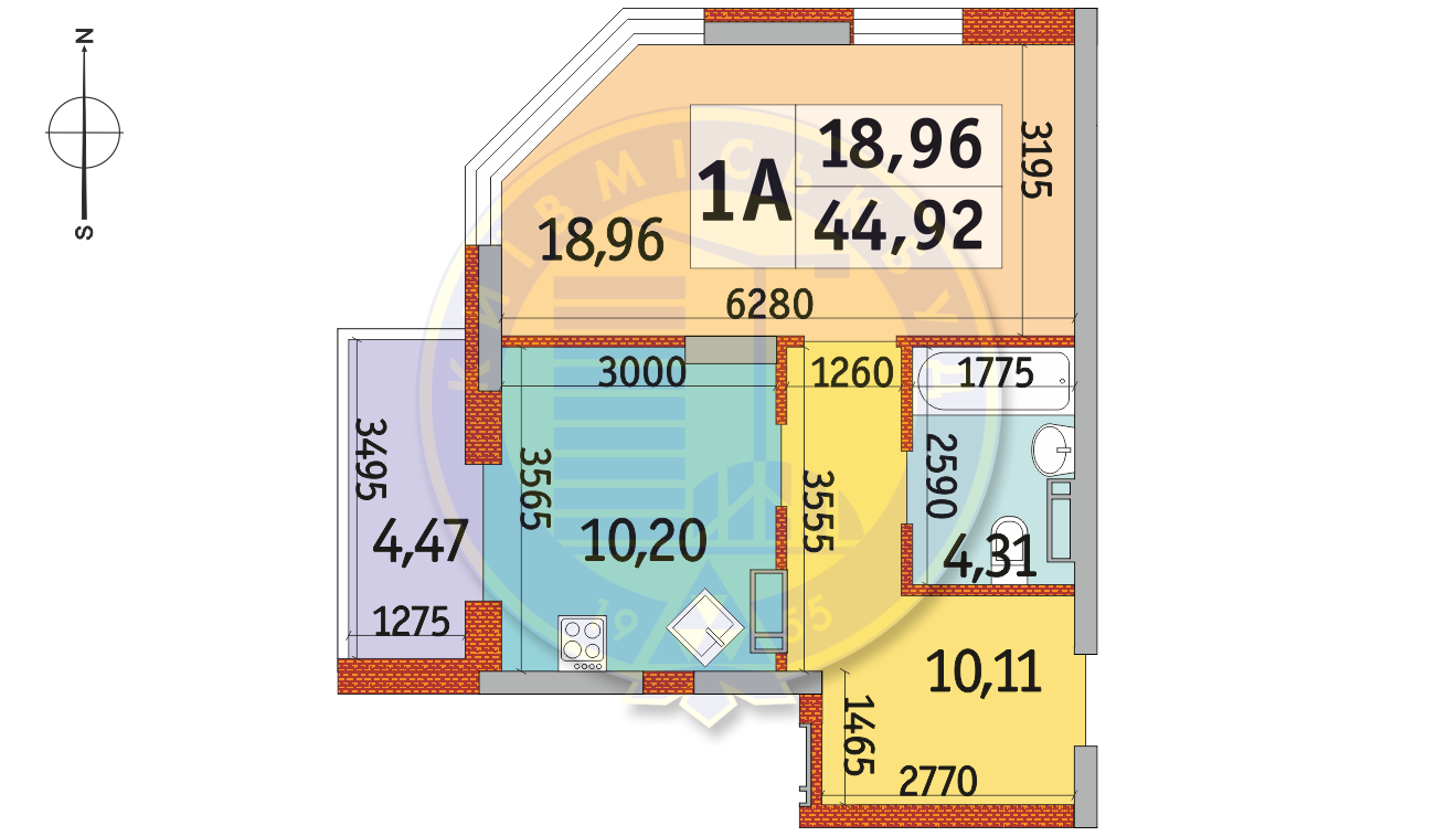 1-кімнатна 44.92 м² в ЖК Райдужний від 21 262 грн/м², Київ