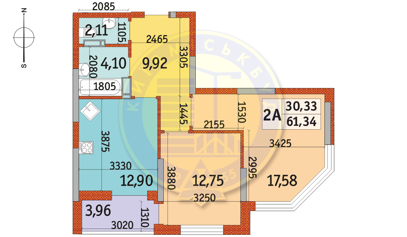 2-кімнатна 61.34 м² в ЖК Райдужний від 20 700 грн/м², Київ