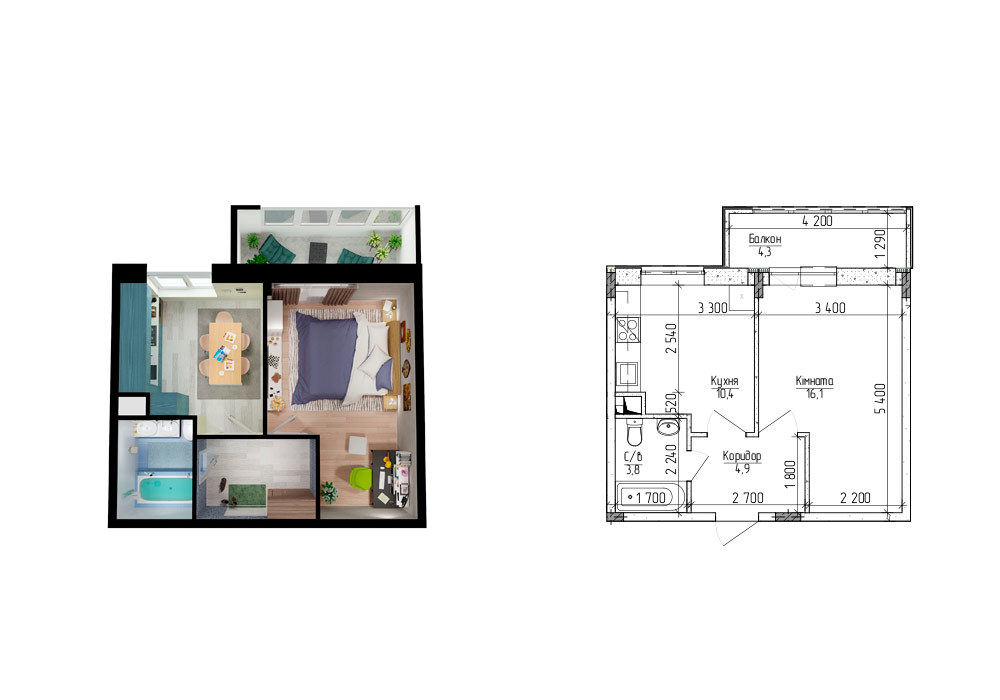 1-комнатная 39.5 м² в ЖМ Новая Буча от 11 000 грн/м², г. Буча