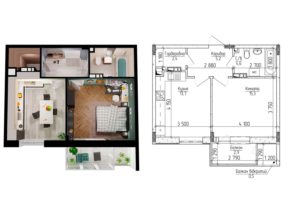 1-комнатная 44.1 м² в ЖМ Новая Буча от 11 000 грн/м², г. Буча