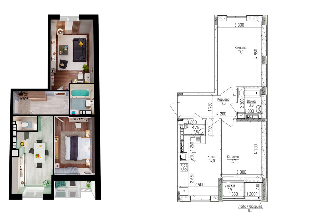 2-кімнатна 58.6 м² в ЖМ Нова Буча від 11 500 грн/м², м. Буча