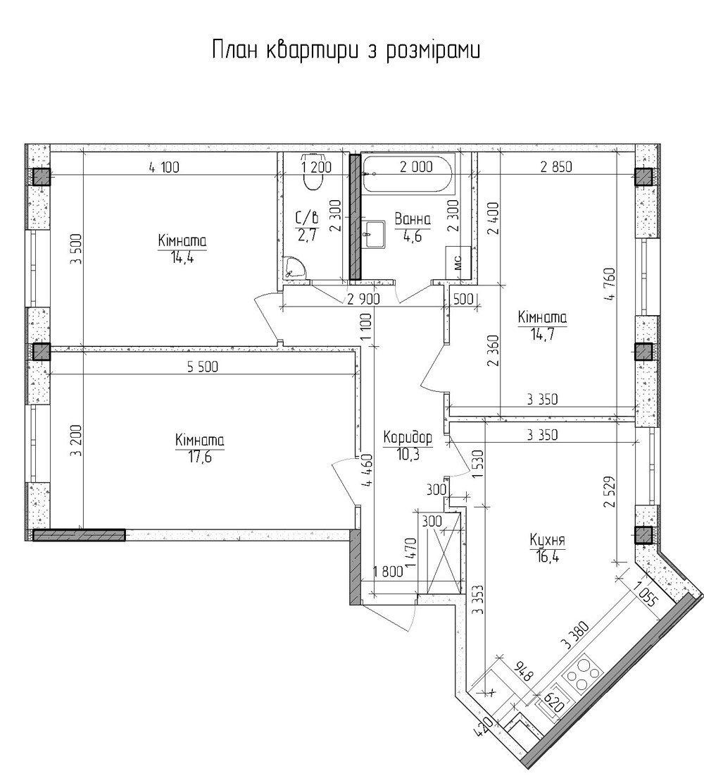 3-кімнатна 80.7 м² в ЖМ Нова Буча від 13 500 грн/м², м. Буча
