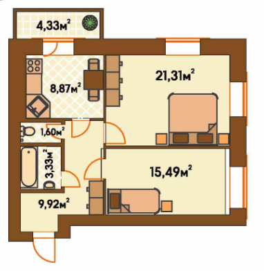 2-кімнатна 61.82 м² в ЖК Янтарний від 18 800 грн/м², м. Ірпінь