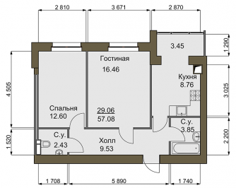 2-комнатная 57.2 м² в ЖК Софиевский квартал от 15 100 грн/м², с. Софиевская Борщаговка