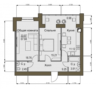 2-комнатная 67.68 м² в ЖК Софиевский квартал от 15 100 грн/м², с. Софиевская Борщаговка