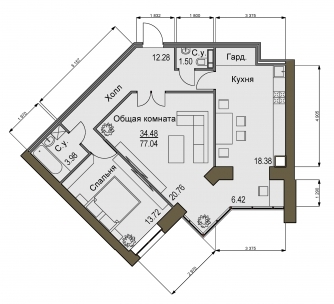 2-комнатная 77.04 м² в ЖК Софиевский квартал от 15 100 грн/м², с. Софиевская Борщаговка