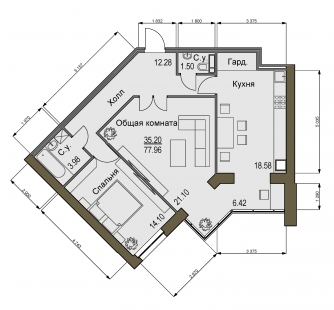 2-комнатная 77.96 м² в ЖК Софиевский квартал от 13 500 грн/м², с. Софиевская Борщаговка