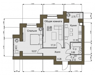 2-комнатная 65.03 м² в ЖК Софиевский квартал от 15 100 грн/м², с. Софиевская Борщаговка