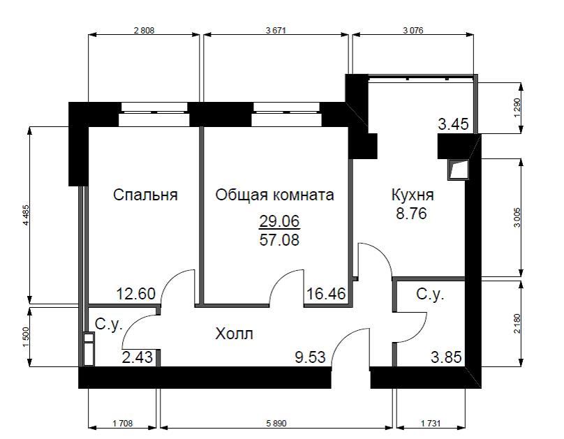 2-кімнатна 57.08 м² в ЖК Софіївський квартал від 15 100 грн/м², с. Софіївська Борщагівка