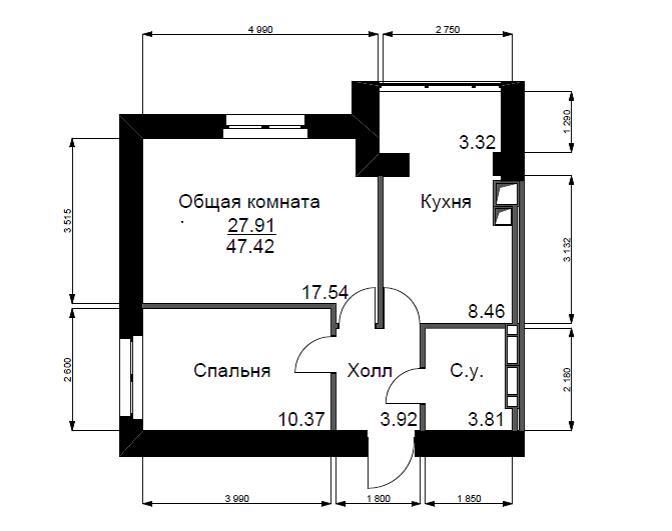 2-комнатная 47.42 м² в ЖК Софиевский квартал от 15 100 грн/м², с. Софиевская Борщаговка